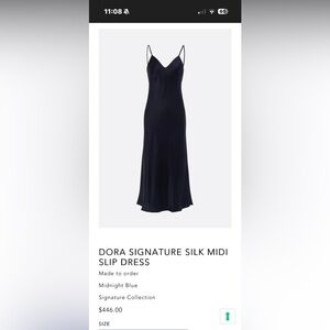 100% Silk Midi Slip Dress - Midnight Blue Morpho Luna Italian spaghetti straps